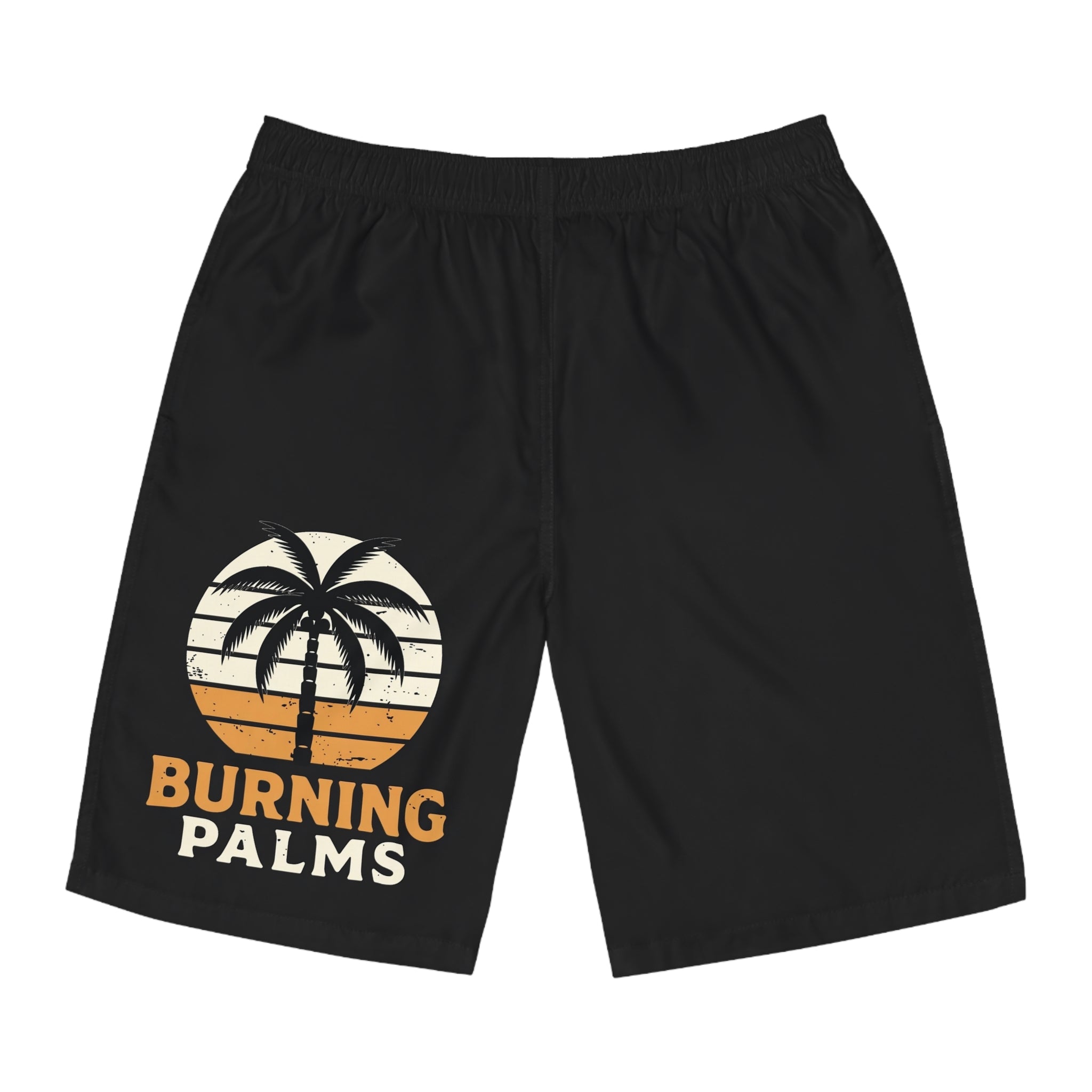Burning Palms Retro Palm Tree Men's Board Shorts – Surf, Beach & Summer Swim Trunks