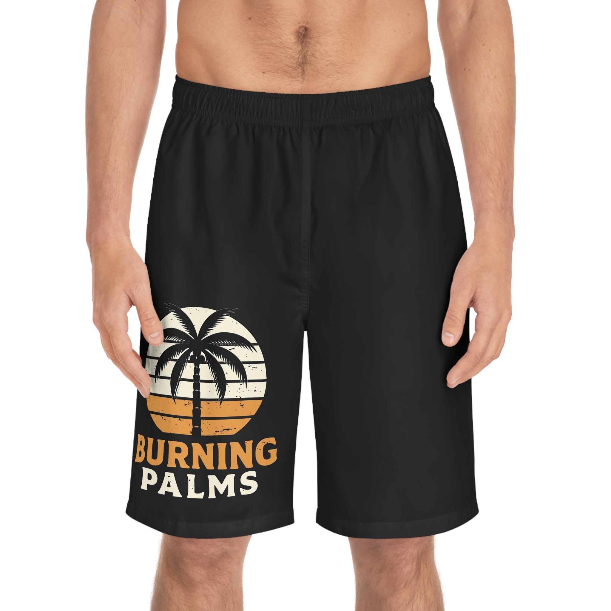 Burning Palms Retro Palm Tree Men's Board Shorts – Surf, Beach & Summer Swim Trunks